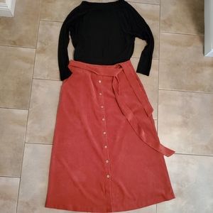 Lightweight Corduroy Tie Belt Skirt L